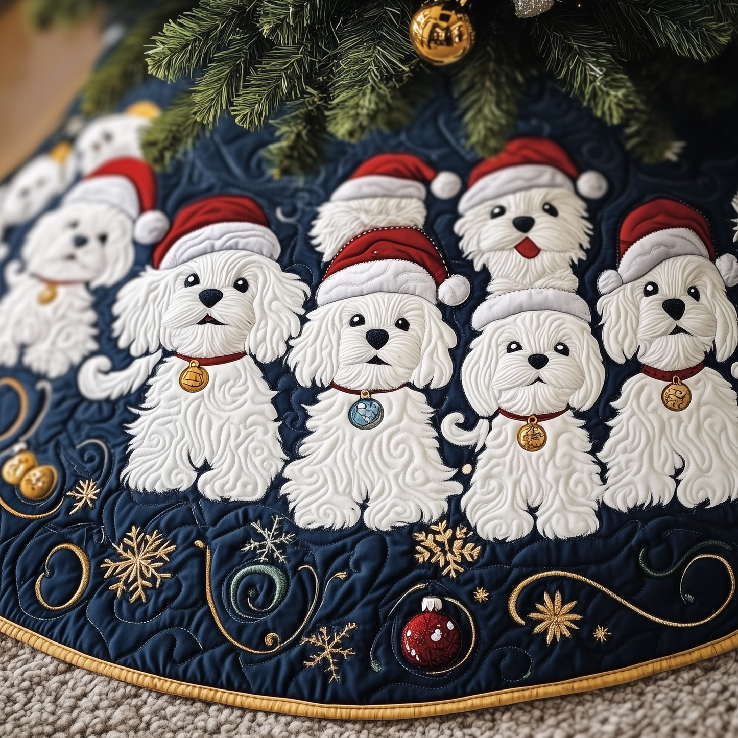 Christmas Bichon Frise Quilted Tree Skirt GFTOHD947