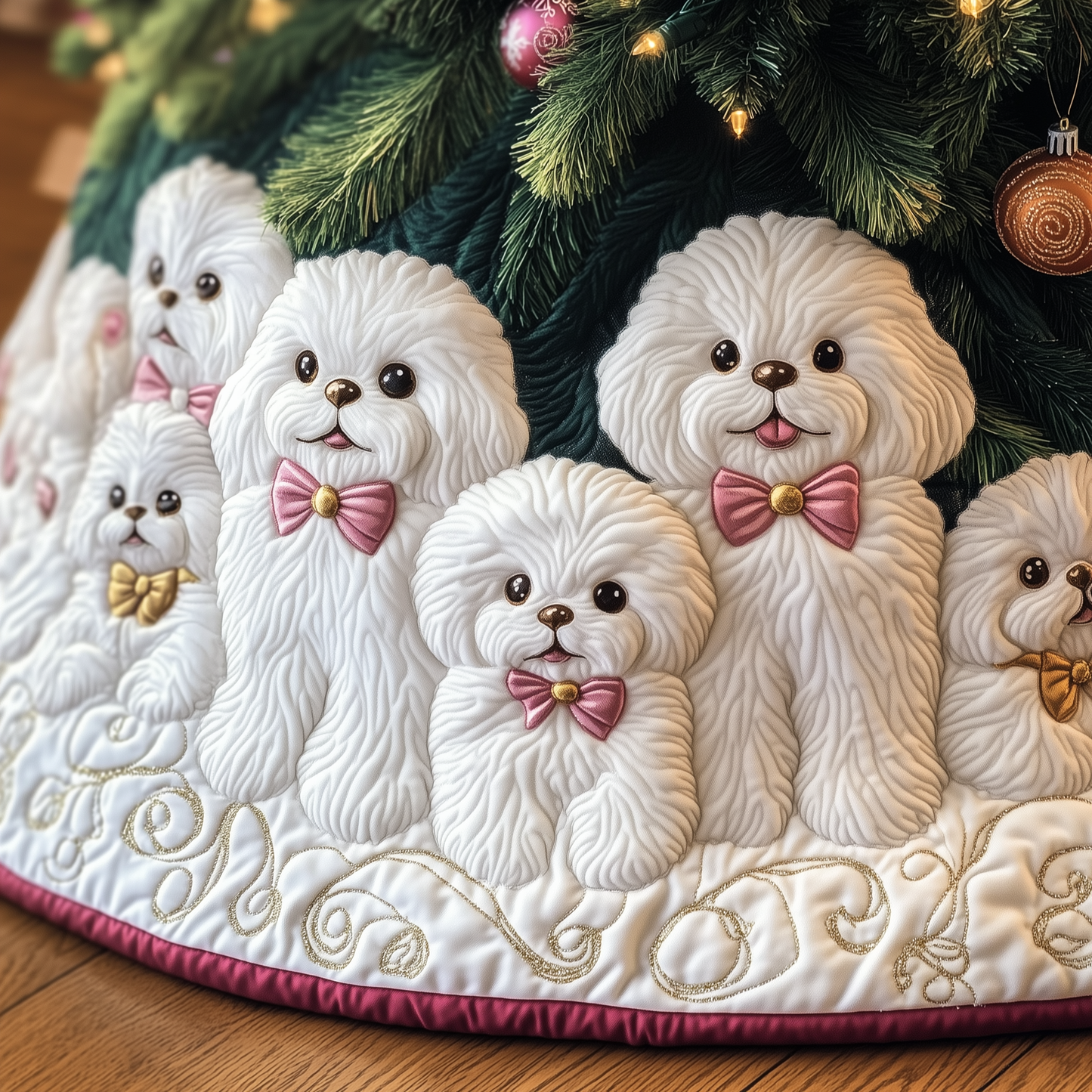 Christmas Bichon Frise Quilted Tree Skirt GFTOHD948