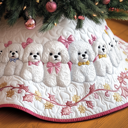 Christmas Bichon Frise Quilted Tree Skirt GFTOHD951