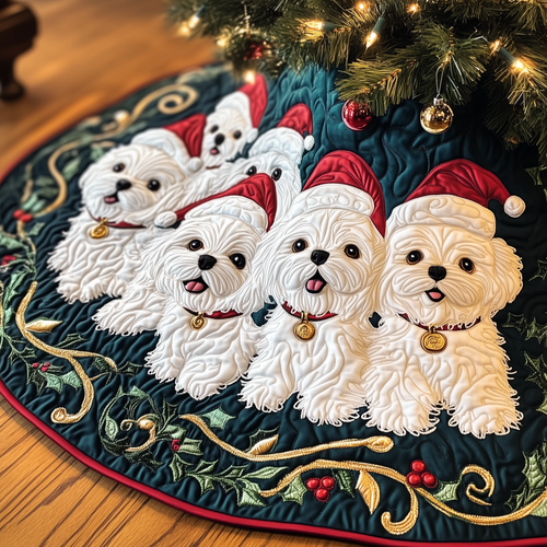 Christmas Bichon Frise Quilted Tree Skirt GFTOHD953