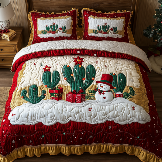 Christmas Joyful Cactus 3-Piece Quilted Bedding Set GFTOHD966