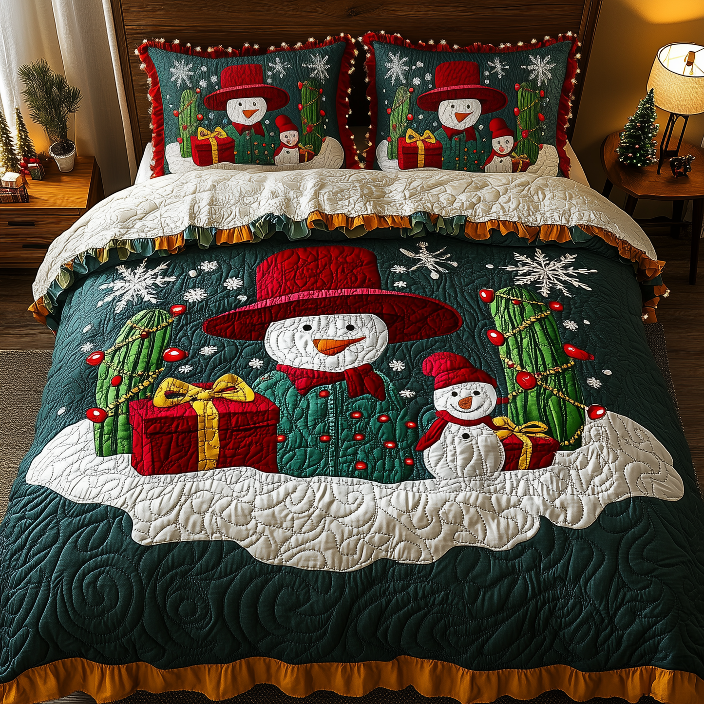 Christmas Joyful Cactus 3-Piece Quilted Bedding Set GFTOHD968