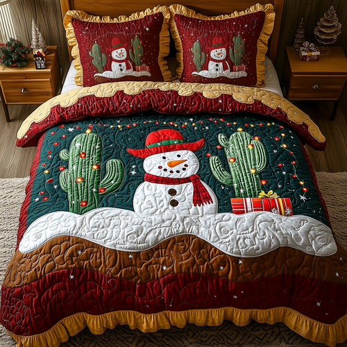 Christmas Joyful Cactus 3-Piece Quilted Bedding Set GFTOHD969