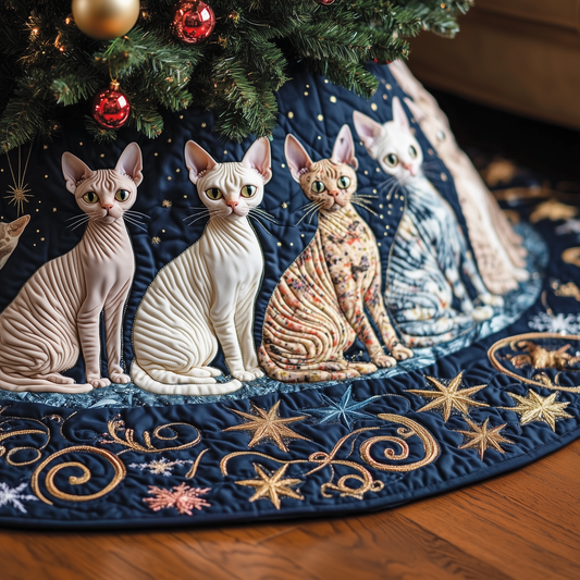 Christmas Joyful Sphynx Cat Quilted Tree Skirt GFTOHD970