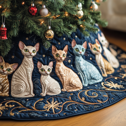 Christmas Joyful Sphynx Cat Quilted Tree Skirt GFTOHD972