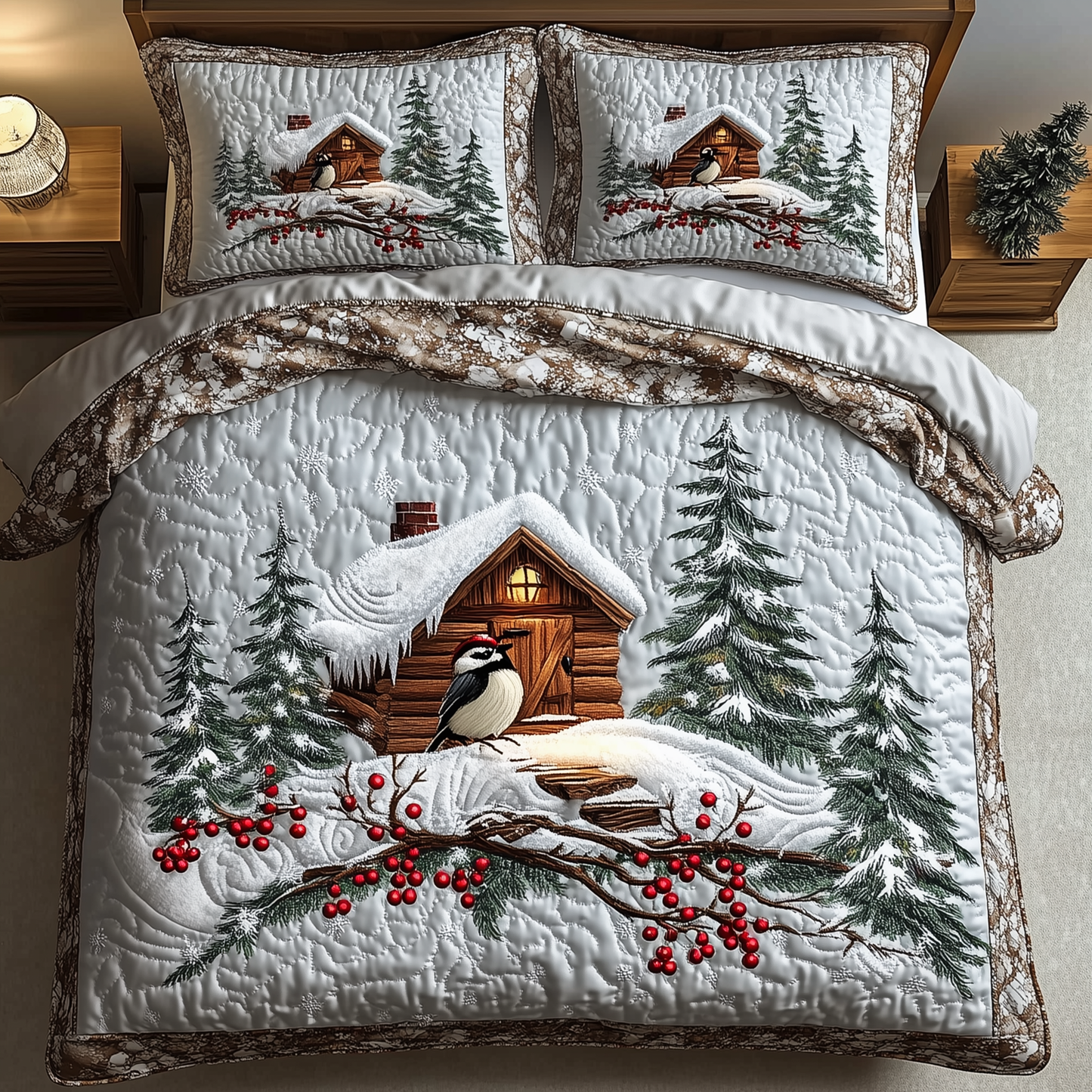 Christmas Cozy Cabin 3-Piece Quilted Bedding Set GFTOHD977