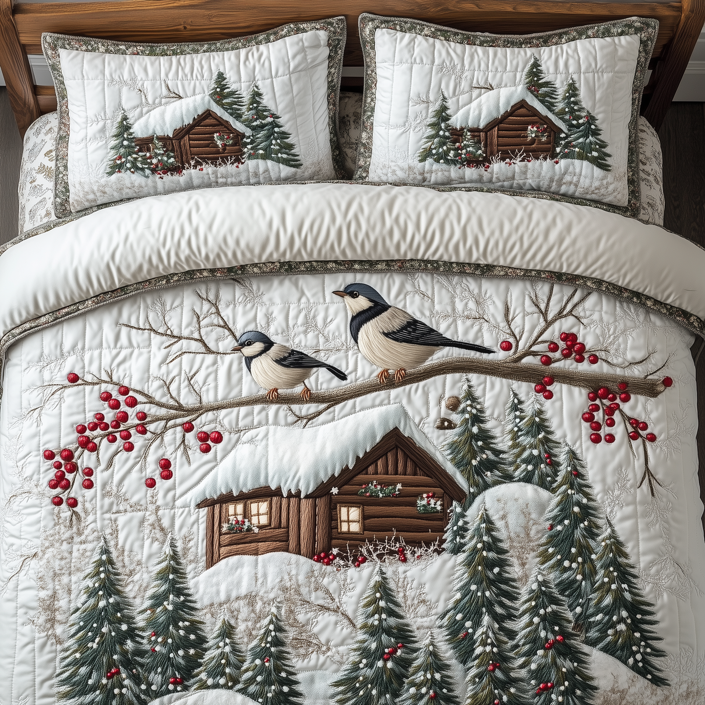 Christmas Cozy Cabin 3-Piece Quilted Bedding Set GFTOHD978