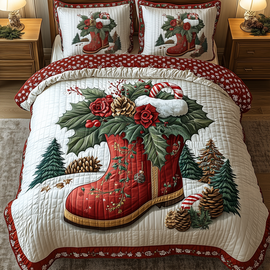 Christmas Santa Boots 3-Piece Quilted Bedding Set GFTOHD983