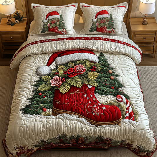 Christmas Santa Boots 3-Piece Quilted Bedding Set GFTOHD987