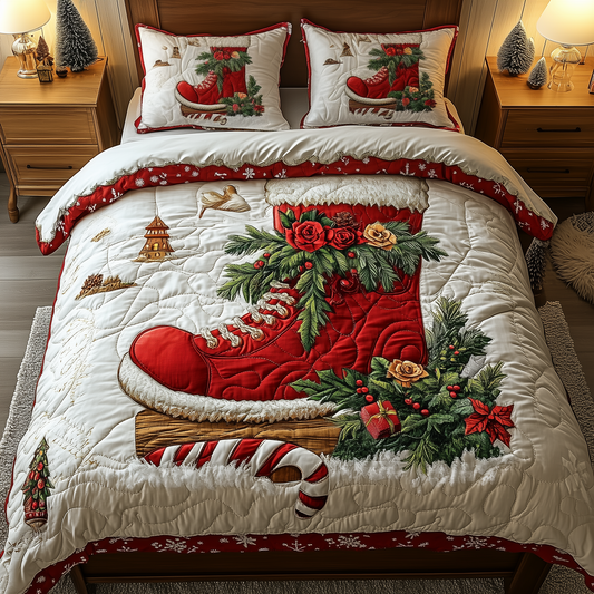 Christmas Santa Boots 3-Piece Quilted Bedding Set GFTOHD988