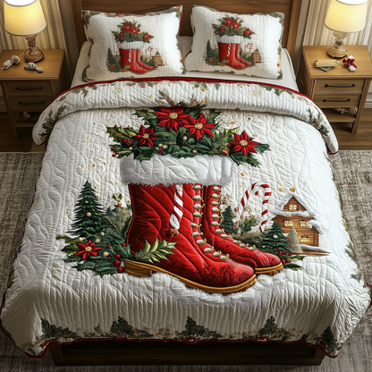 Christmas Santa Boots 3-Piece Quilted Bedding Set GFTOHD991