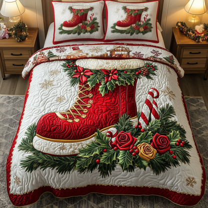 Christmas Santa Boots 3-Piece Quilted Bedding Set GFTOHD992