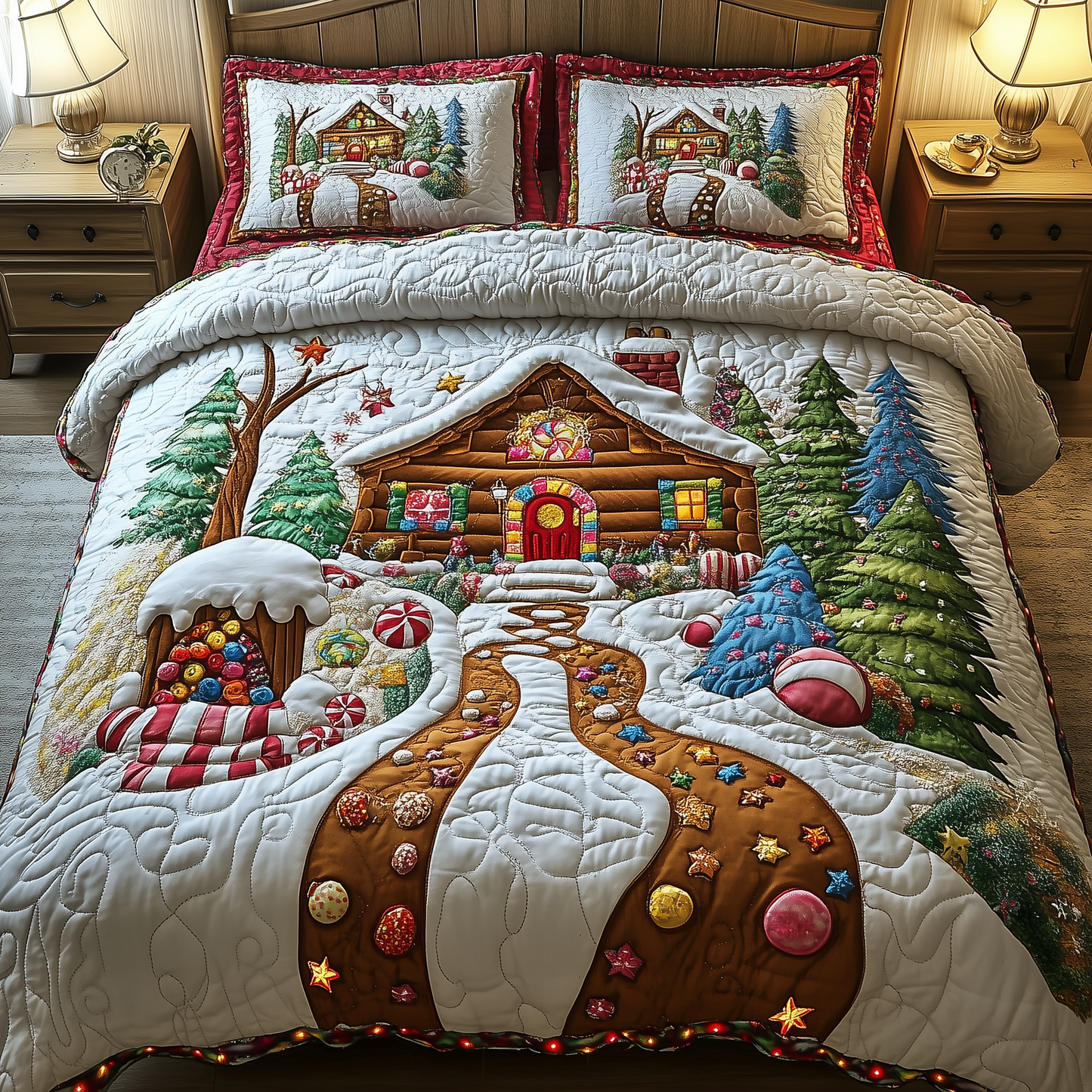 Christmas Candy Cabin 3-Piece Quilted Bedding Set GFTOHD993