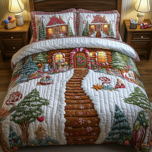 Christmas Candy Cabin 3-Piece Quilted Bedding Set GFTOHD995