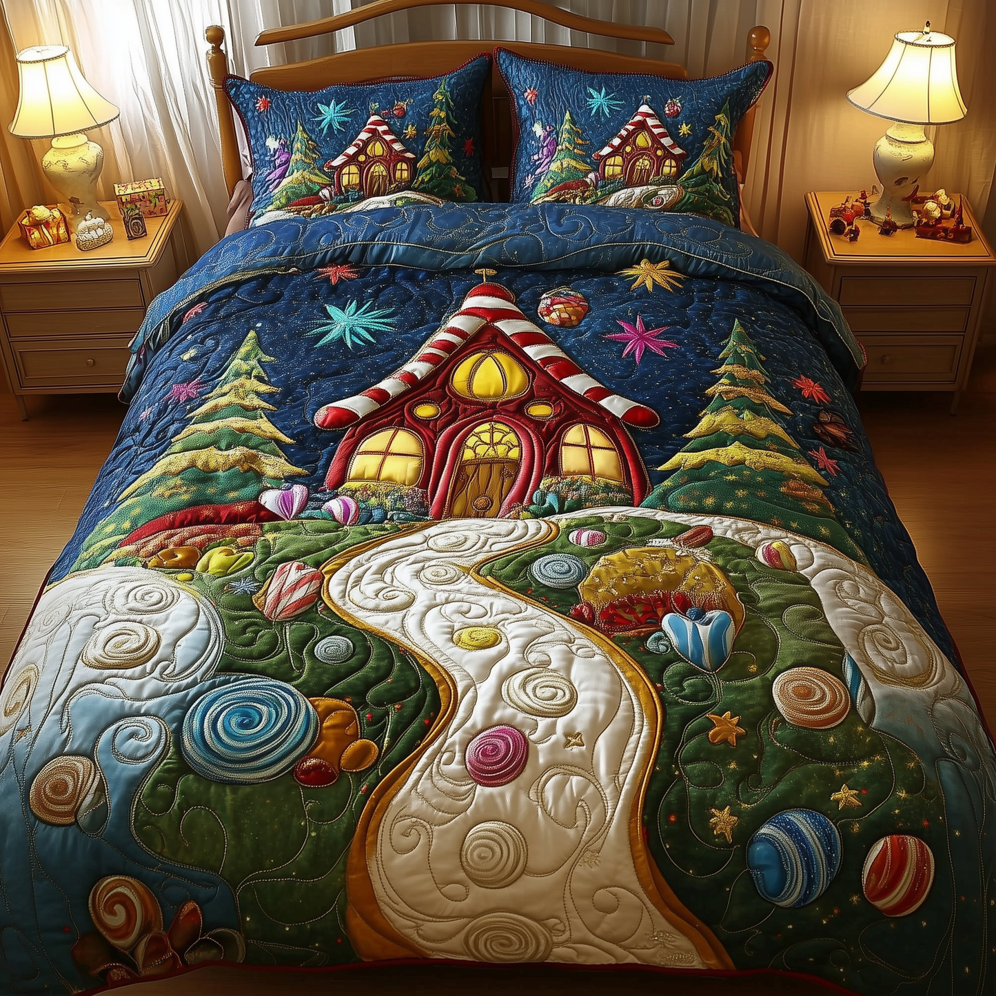 Christmas Candy Cabin 3-Piece Quilted Bedding Set GFTOHD996