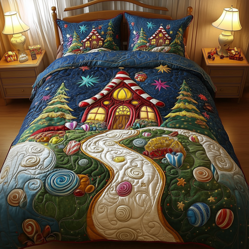 Christmas Candy Cabin 3-Piece Quilted Bedding Set GFTOHD996