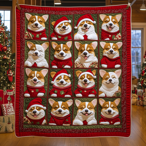 Christmas Baby Corgi Quilted Blanket GFTONL072