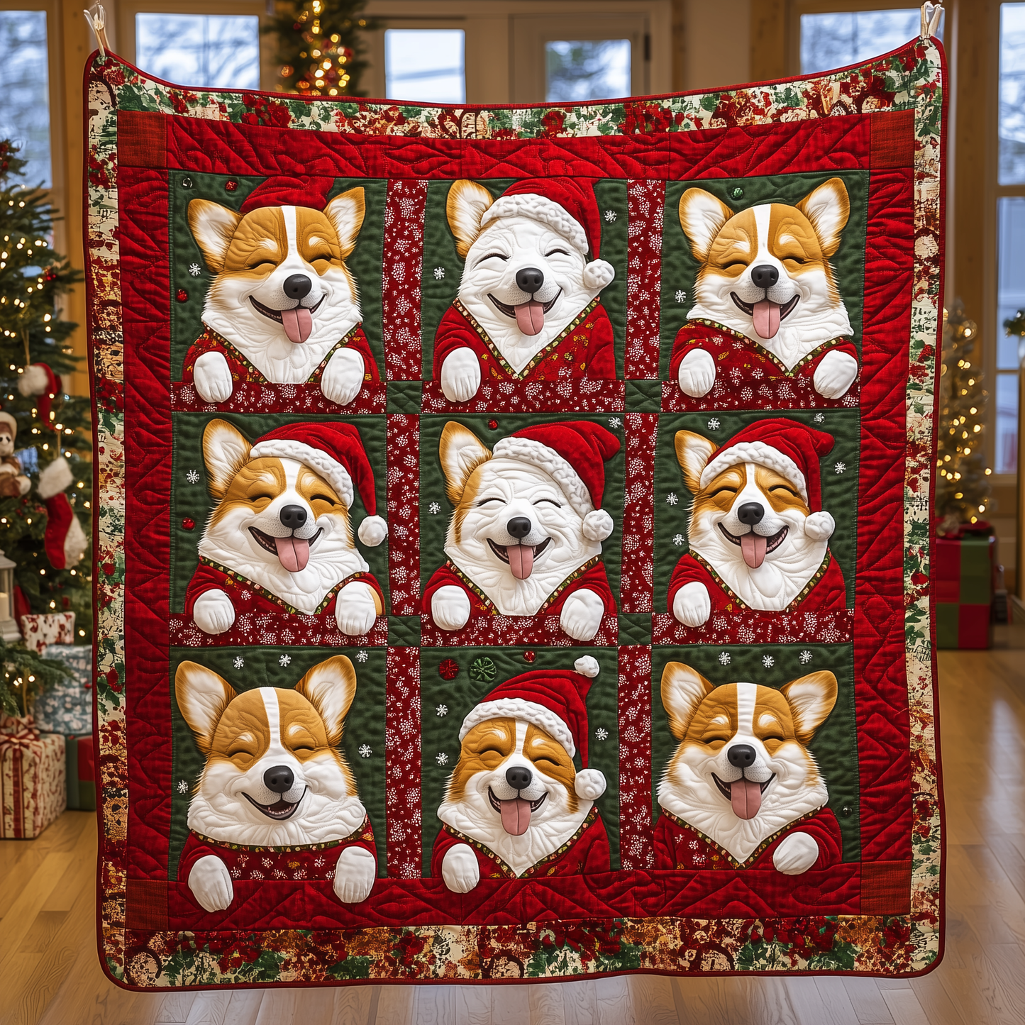 Christmas Baby Corgi Quilted Blanket GFTONL073