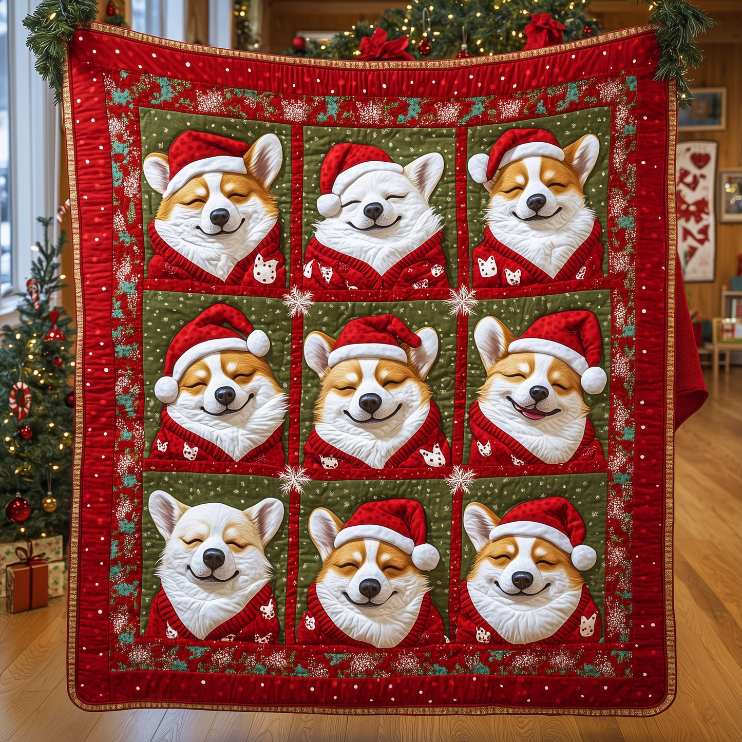 Christmas Baby Corgi Quilted Blanket GFTONL075