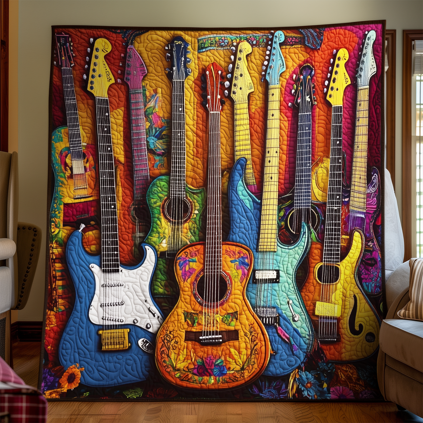 Melody Of Color Artistic Guitars Quilted Blanket GFTONL079