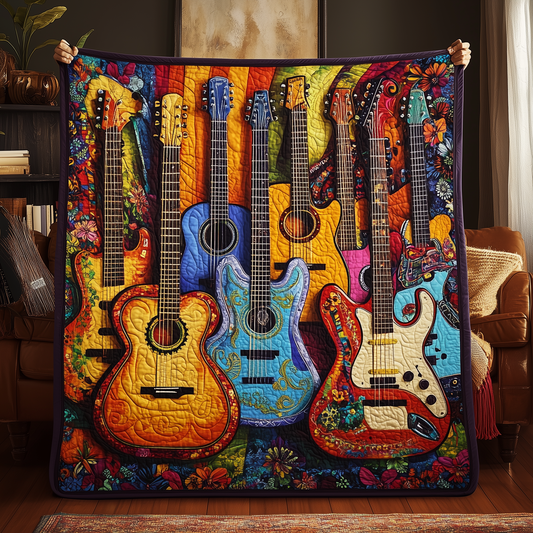 Melody Of Color Artistic Guitars Quilted Blanket GFTONL080