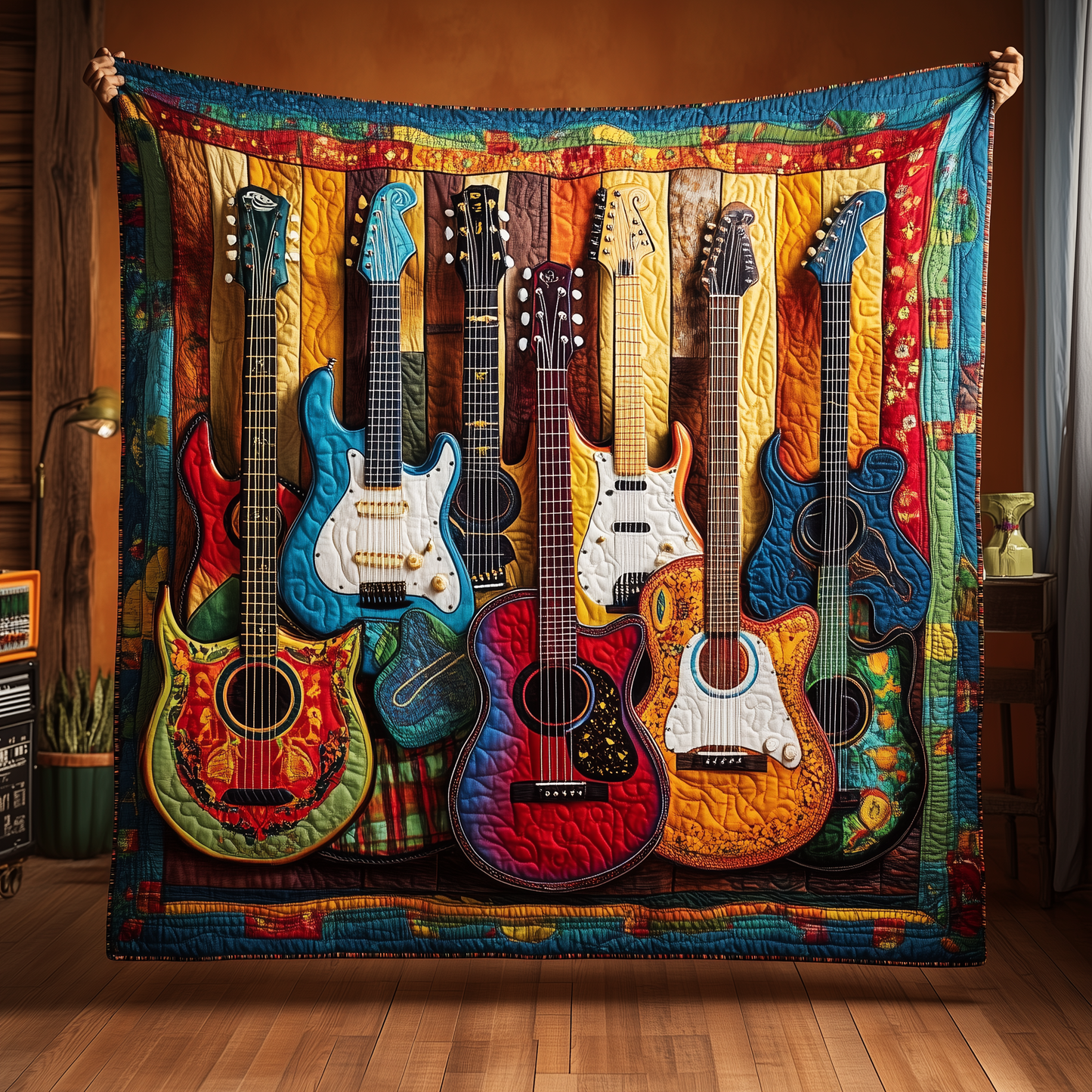 Melody Of Color Artistic Guitars Quilted Blanket GFTONL081