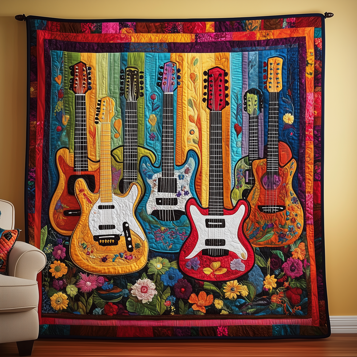 Melody Of Color Artistic Guitars Quilted Blanket GFTONL084