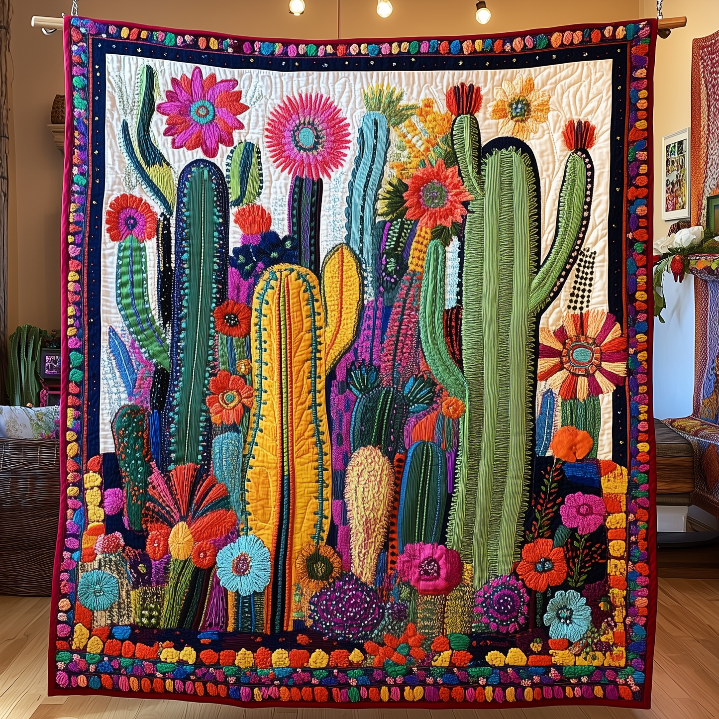 Radiant Blooms and Cacti Quilted Blanket GFTONL096