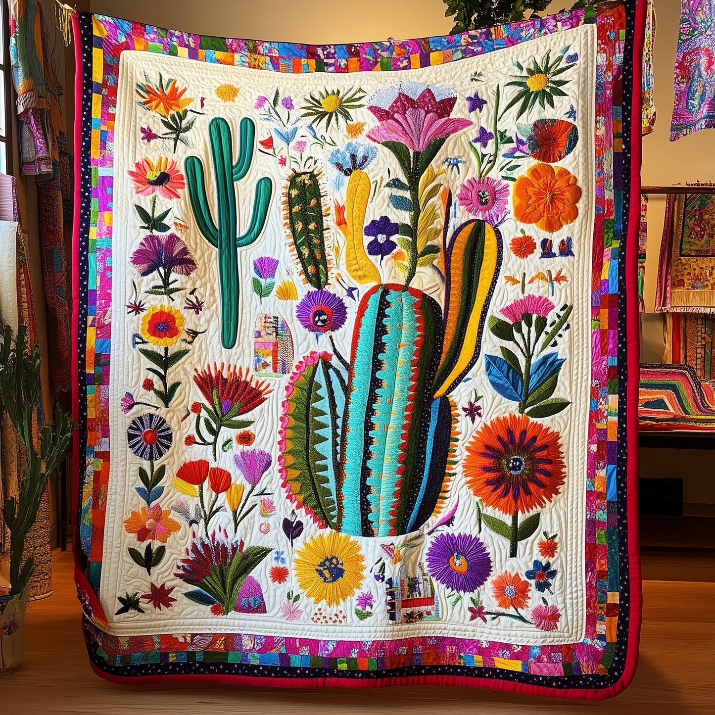 Radiant Blooms and Cacti Quilted Blanket GFTONL102