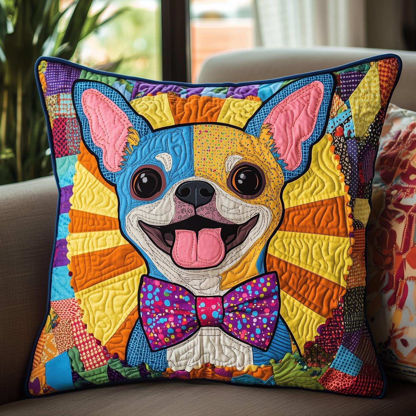 Colorful Chihuahua Quilted Pillow Case GFTONL1072