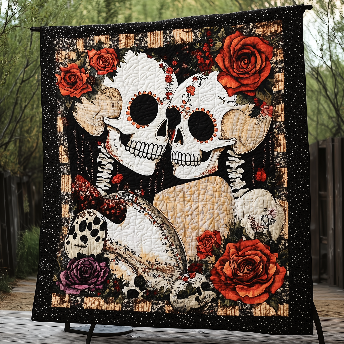 Happy Skull Couple Quilted Blanket GFTONL1108