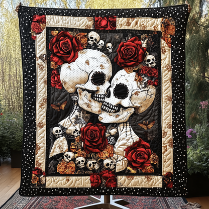 Happy Skull Couple Quilted Blanket GFTONL1109