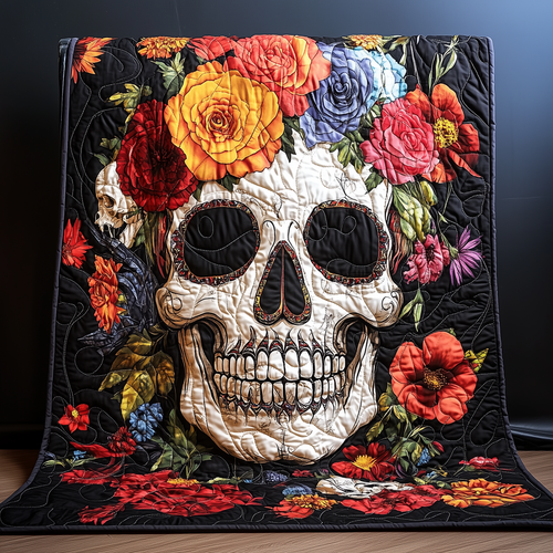 Floral Skull Quilted Blanket GFTONL1116