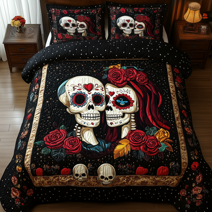 Sugar Skull Couple 3-Piece Quilted Bedding Set GFTONL1144