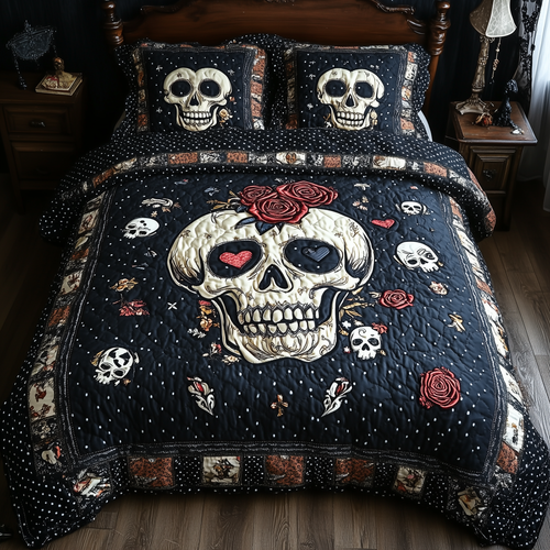 Vintage Skull  3-Piece Quilted Bedding Set GFTONL1151