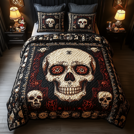 Vintage Skull  3-Piece Quilted Bedding Set GFTONL1154