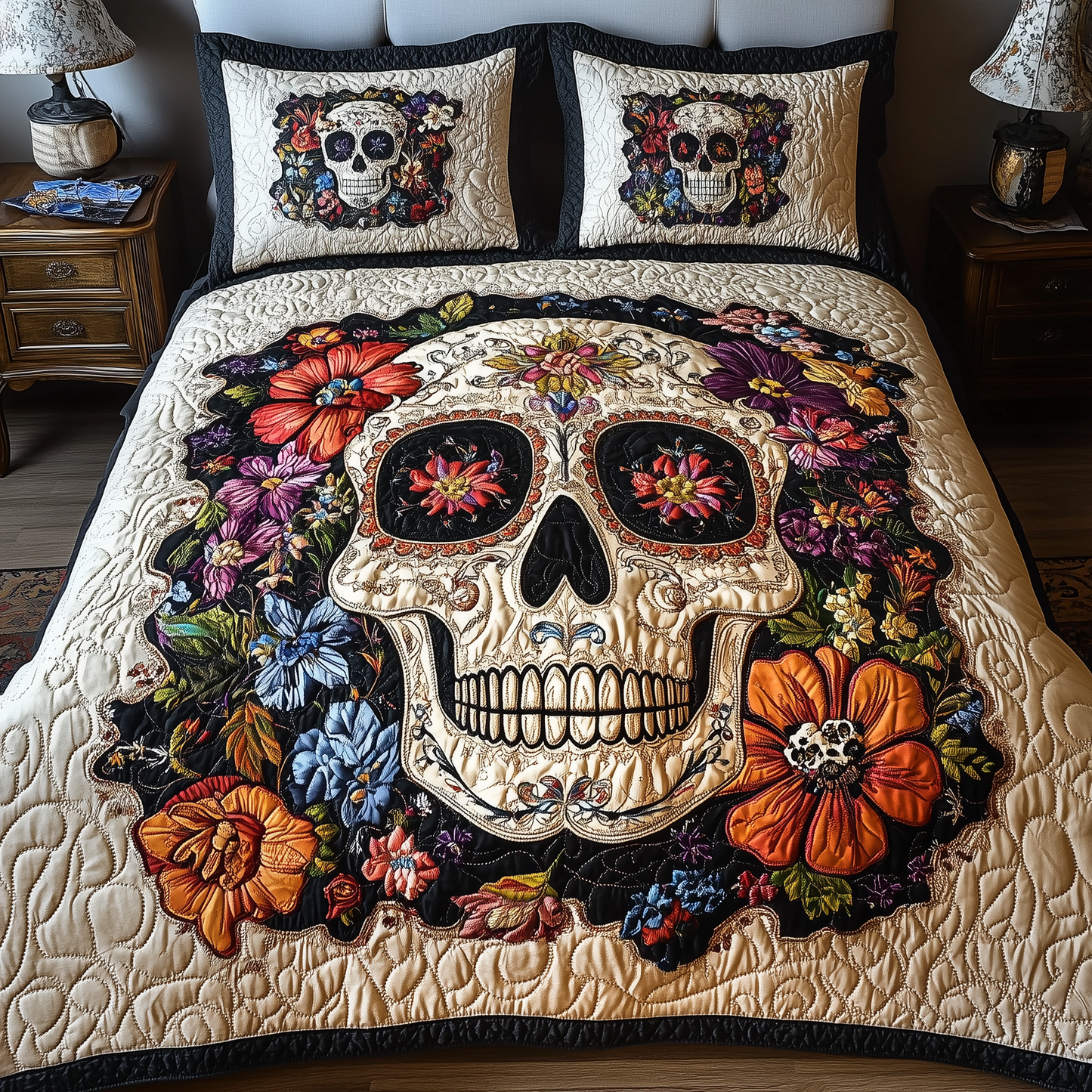 Vintage Skull  3-Piece Quilted Bedding Set GFTONL1158