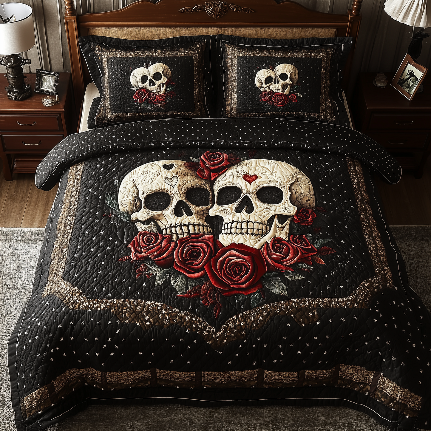 Vintage Skull  3-Piece Quilted Bedding Set GFTONL1159