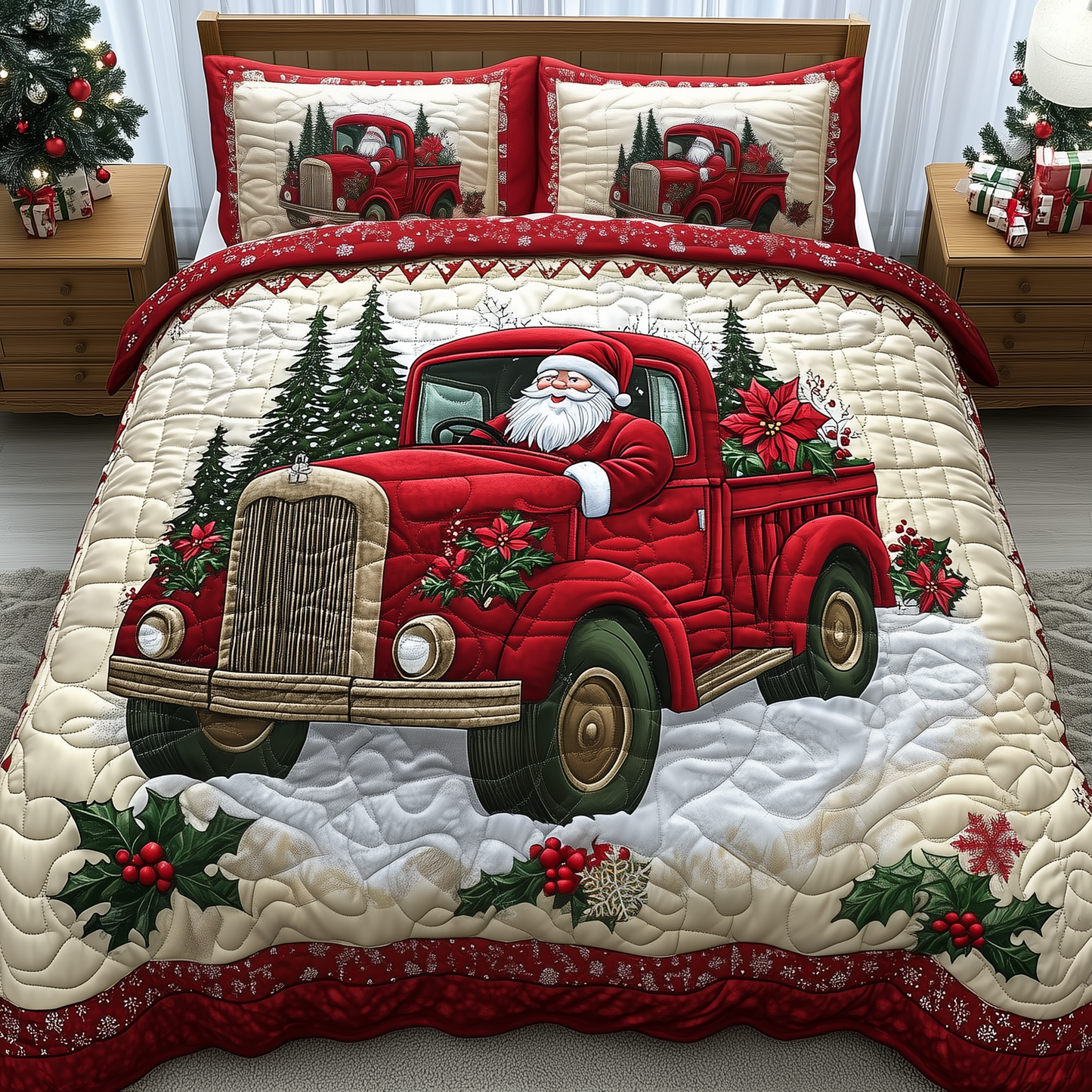 Santa Claus Is Coming 3-Piece Quilted Bedding Set GFTONL1198