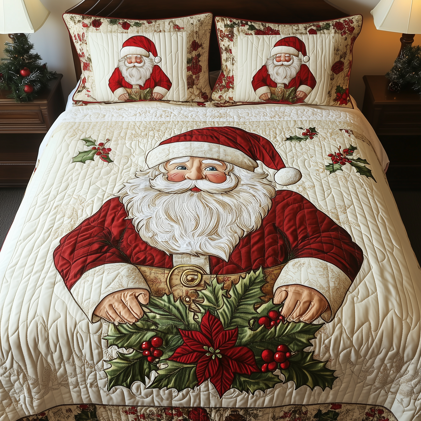 Joyful Santa Claus 3-Piece Quilted Bedding Set GFTONL1199