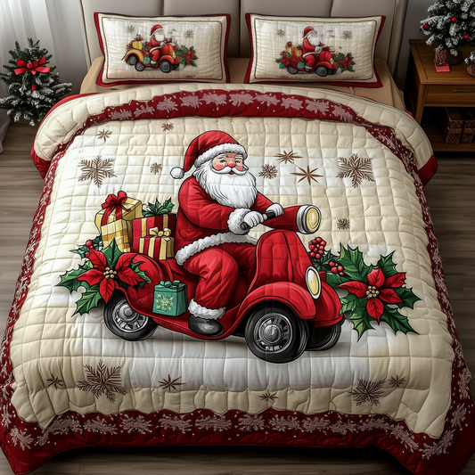 Joyful Santa Claus 3-Piece Quilted Bedding Set GFTONL1201