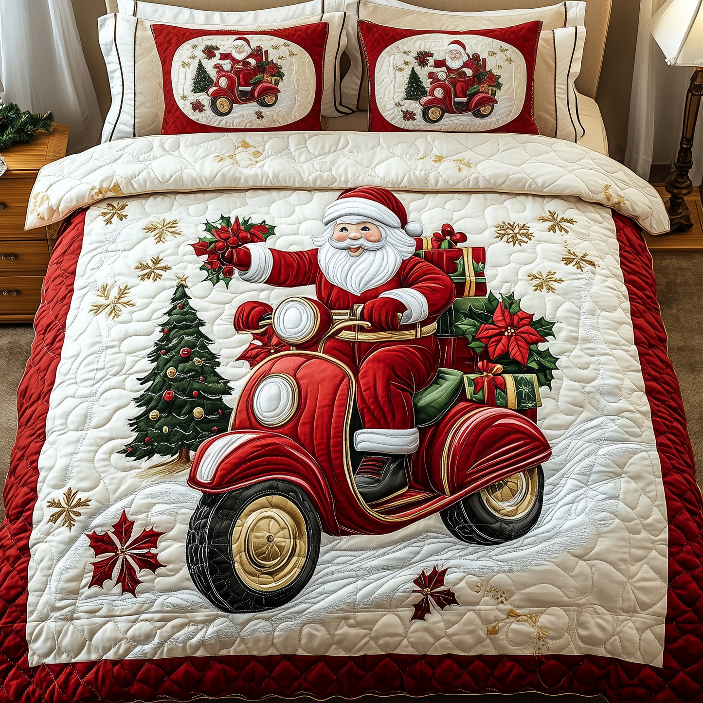 Joyful Santa Claus 3-Piece Quilted Bedding Set GFTONL1205