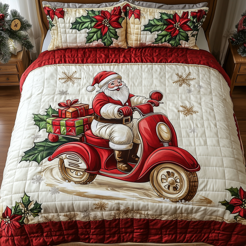 Joyful Santa Claus 3-Piece Quilted Bedding Set GFTONL1206