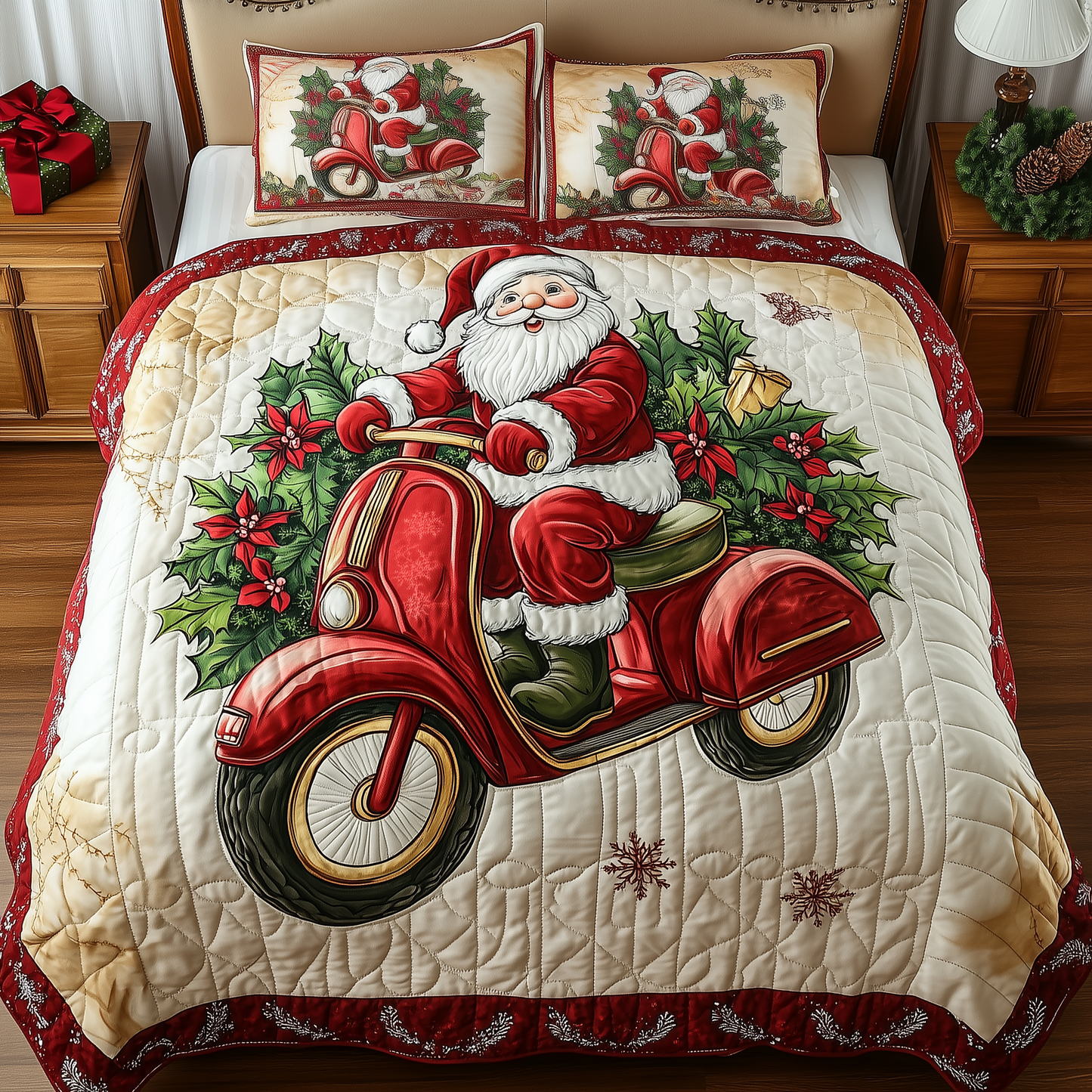 Joyful Santa Claus 3-Piece Quilted Bedding Set GFTONL1207