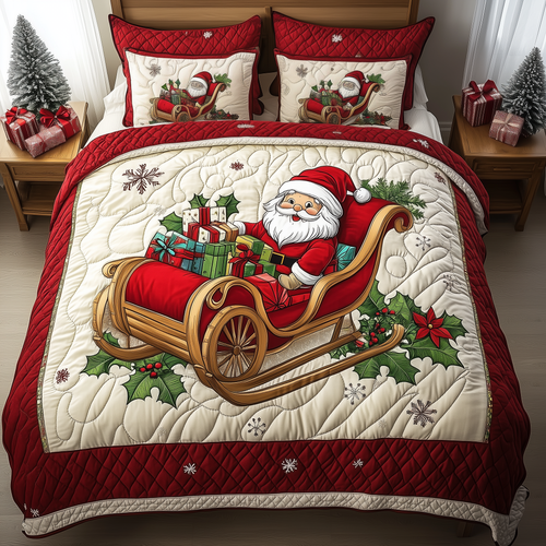 Joyful Santa Claus 3-Piece Quilted Bedding Set GFTONL1208