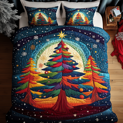 Colorful Christmas Tree 3-Piece Quilted Bedding Set GFTONL1210