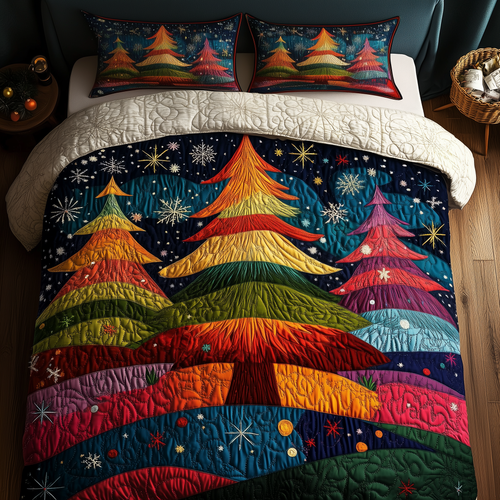 Colorful Christmas Tree 3-Piece Quilted Bedding Set GFTONL1211