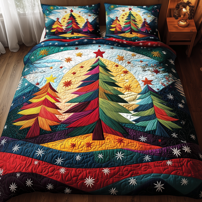 Colorful Christmas Tree 3-Piece Quilted Bedding Set GFTONL1212