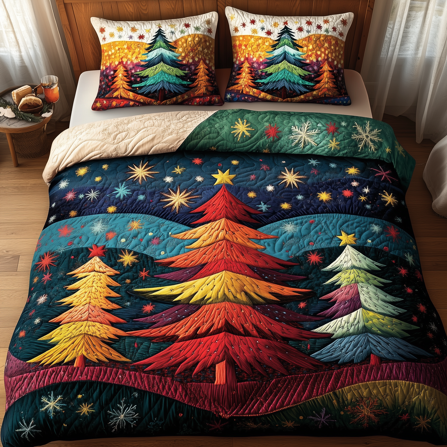 Colorful Christmas Tree 3-Piece Quilted Bedding Set GFTONL1213