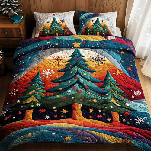 Colorful Christmas Tree 3-Piece Quilted Bedding Set GFTONL1214